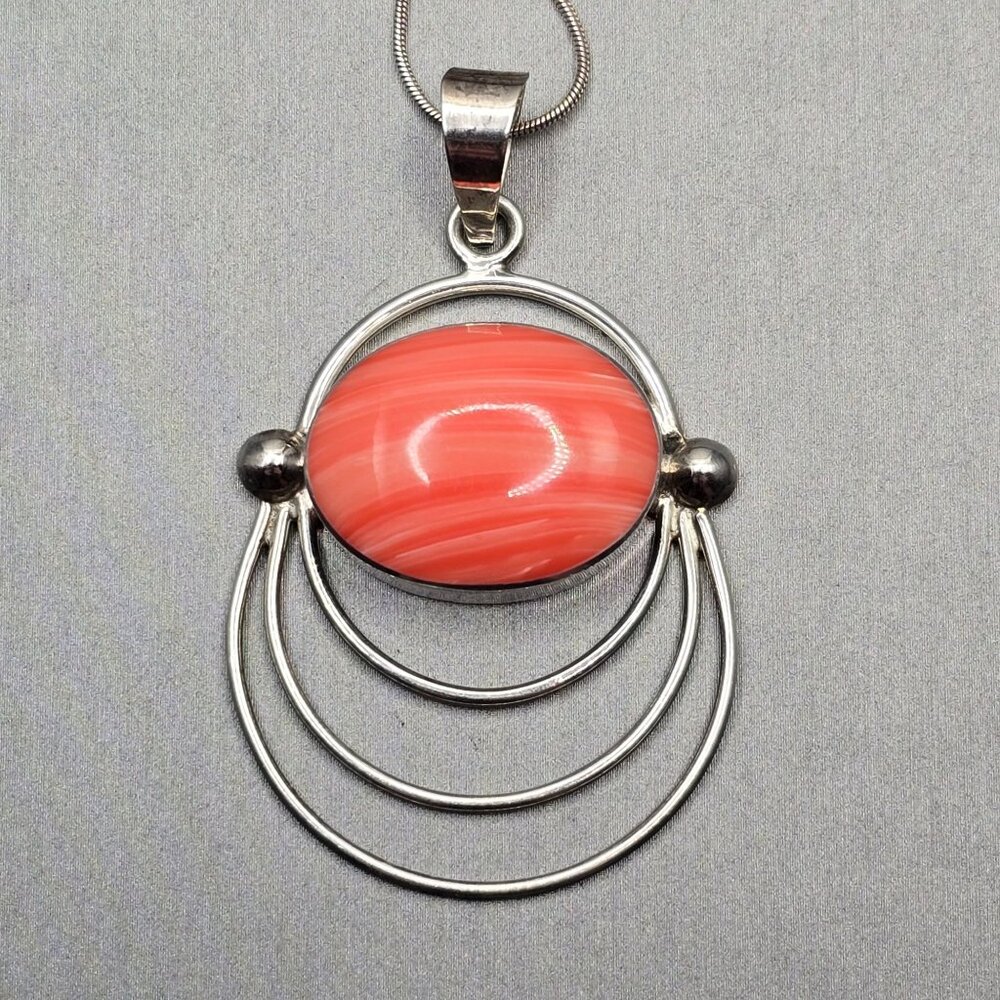 VTG 950 Silver Spiny Oyster Pendant Necklace 17" Mexico Modernist Design 12.8g - Picture 3 of 11